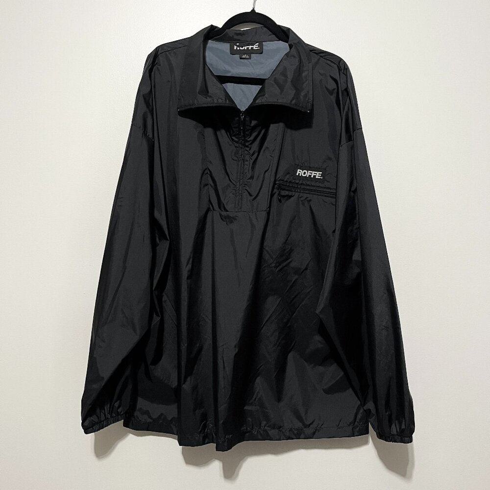 Roffe Mens Vintage Windshell Anorak Jacket XL Black Gorpcore Outdoor Sporty 90s